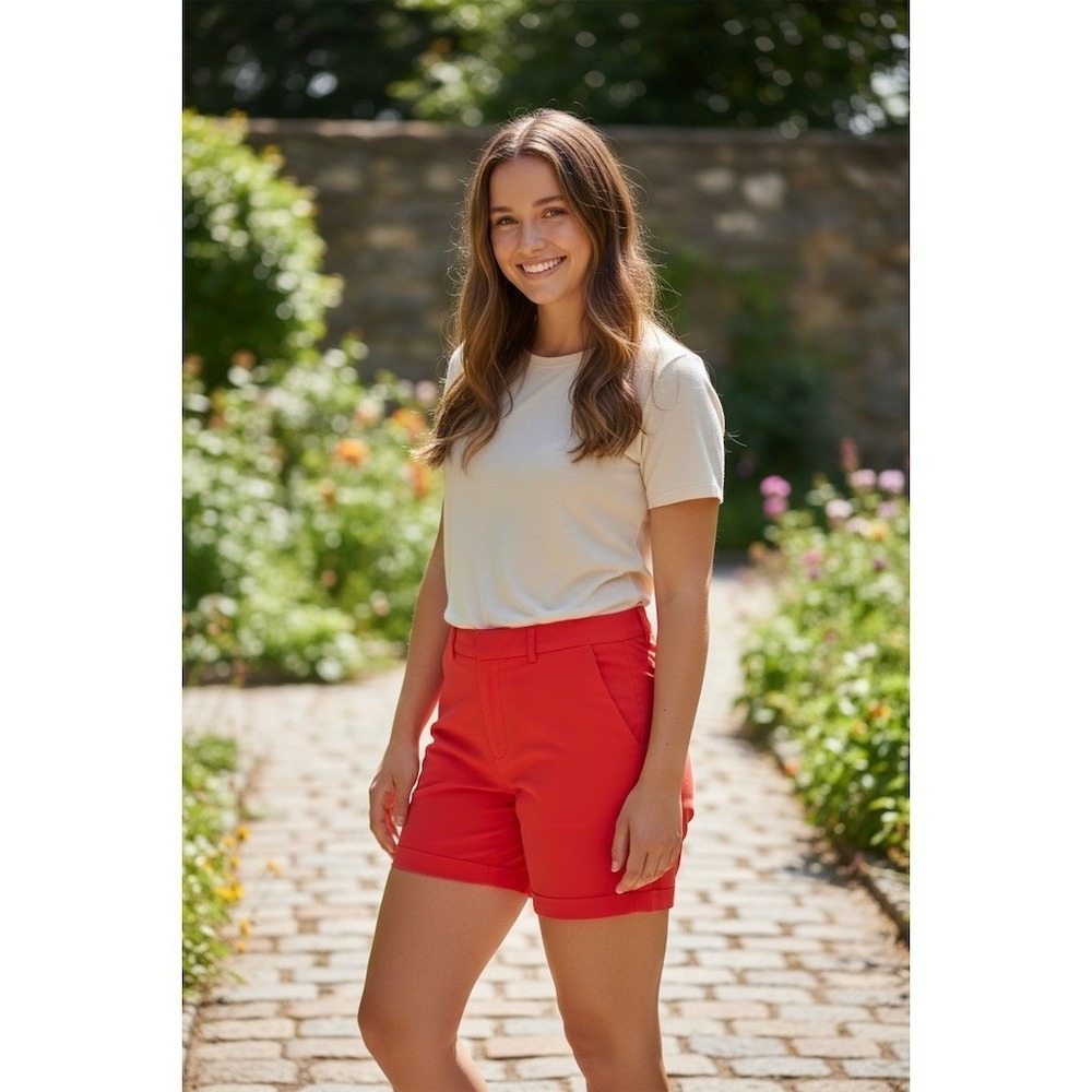 Nautica Chino Bermuda Shorts Womens Sz 12 Red Stretch Casual Travel Golf Classic